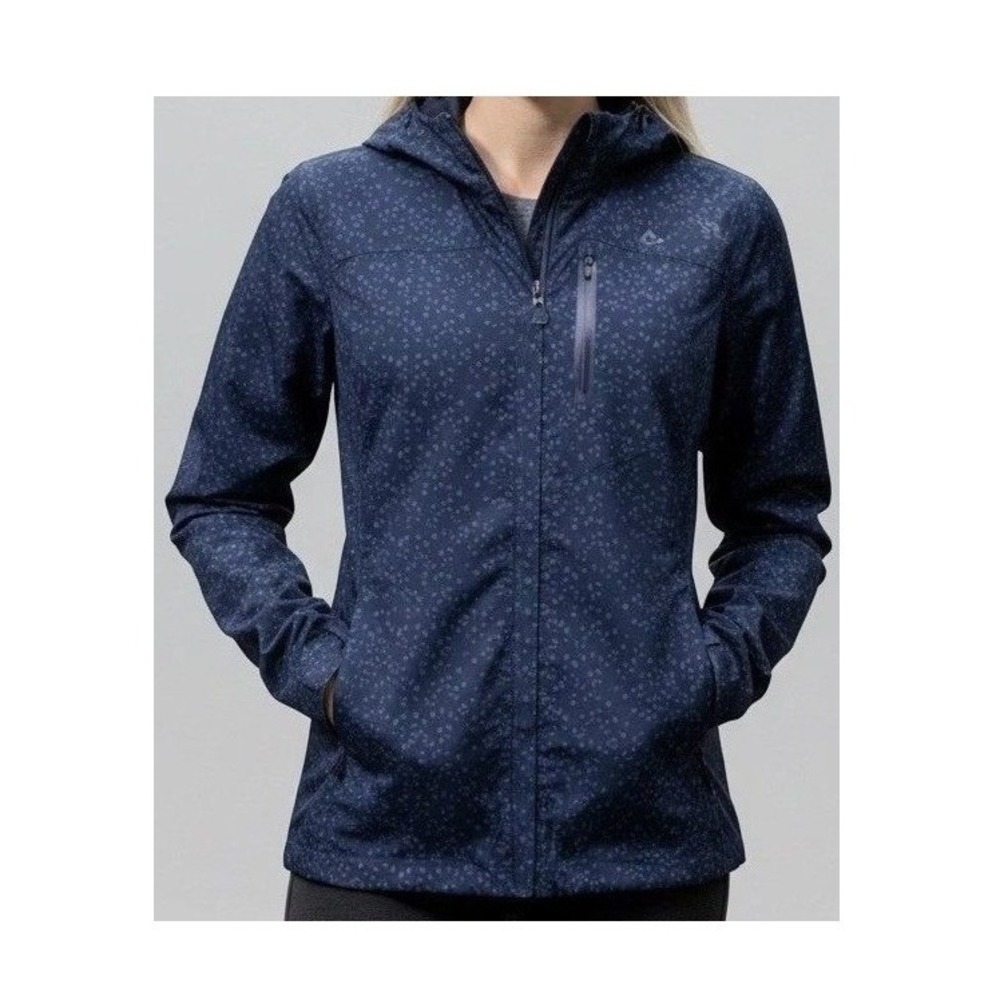 Paradox Womens Navy Blue Geometric Print Waterproof Rain Jacket Hooded Large